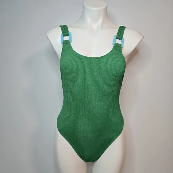 Aerie Birthday Scoop Cheekiest One Piece Swimsuit Jelly Bean Green Blue Medium - Picture 3 of 9